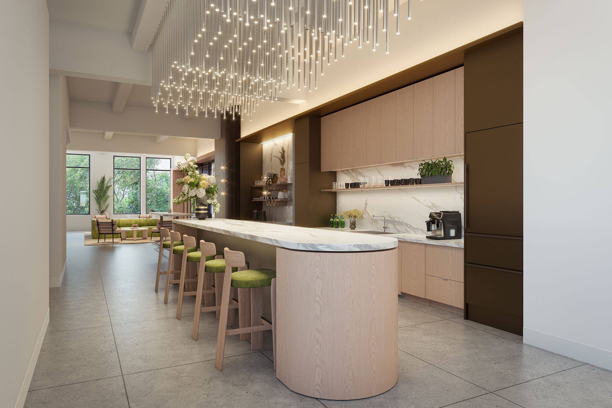 A gorgeous tenant kitchen in a NYC boutique workspace an offices