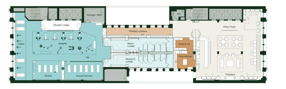 A map of new-age office building entire tenant amenity floor